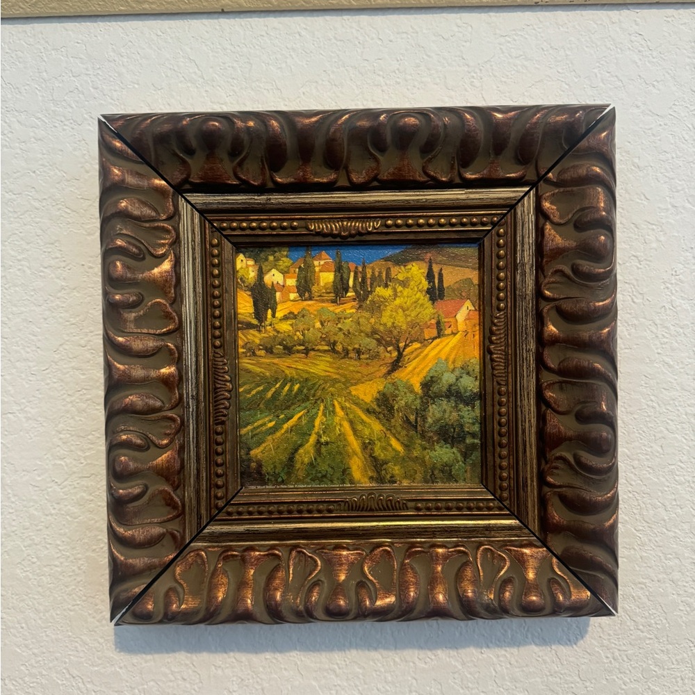 Framed Tuscan Landscape Wall Art -Gold/Bronze Accent 9.5" x 9.5"